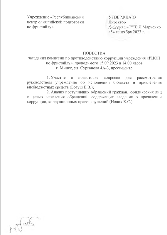 Заседание комисси по противодействию коррупции учреждения «РЦОП по фристайлу»